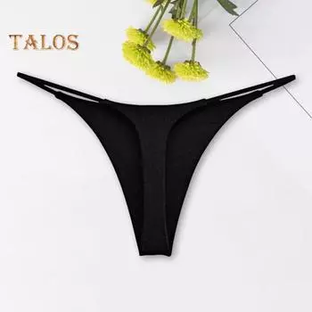 Женские трусики однотонные с низкой талией двухслойные бикини стринги бесшовные эластичные трусы соблазнительные стринги женское нижнее белье M белый