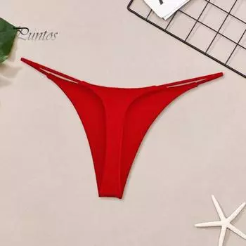 Женские трусики однотонные с низкой талией двухслойные бикини стринги бесшовные эластичные трусы соблазнительные стринги женское нижнее белье M розовый