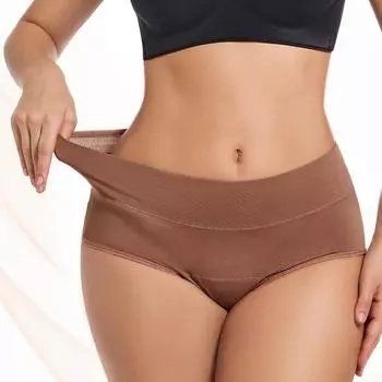 Женские трусики однотонные трехслойные мягкие с высокой талией, с приподнятой попоной, бесшовные эластичные, предотвращающие протекание, менструальные трусы S пшеничный