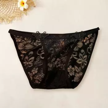 Женские трусики, прозрачные кружевные цветочные вышивки, аппликация, мягкая сетка, хлопковая промежность с низкой талией, тонкие мягкие дышащие трусы с бантом, декор, женские трусы XL