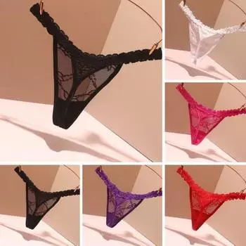 Женские трусики с ажурным кружевом и цветочной вышивкой, тонкие бесшовные однотонные эластичные трусы с низкой талией для медового месяца, брачной ночи L