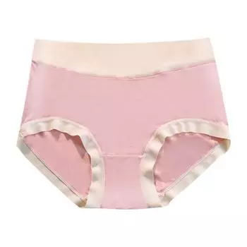 Женские трусики с бантом, цвет соответствует, высокая талия, хлопок, бесшовные, антисептические, мягкие, тонкие, дышащие, влагоотводящие, эластичные, женские M бежевый