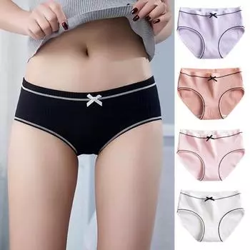 Женские трусики с бантом и нитками, средняя талия, эластичные хлопковые трусы, бесшовные, максимальный комфорт, повседневные спортивные трусы, женское нижнее белье M