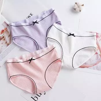 Женские трусики с бантом и нитками, средняя талия, эластичные хлопковые трусы, бесшовные, максимальный комфорт, повседневные спортивные трусы, женское нижнее белье M