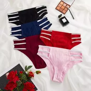 Женские трусики с блестками и блестками на средней талии, контрастные цвета, хорошая воздухопроницаемость, женские трусы, женское повседневное нижнее белье