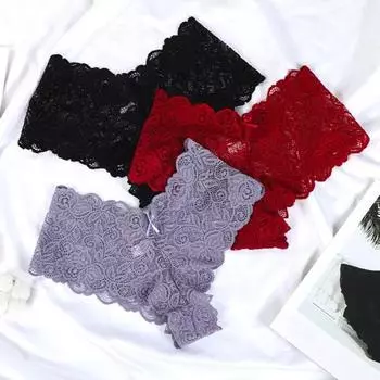 Женские трусики с цветочным кружевом и низкой талией, эластичные сексуальные дышащие трусы для девочек, повседневная одежда и сон L розовый