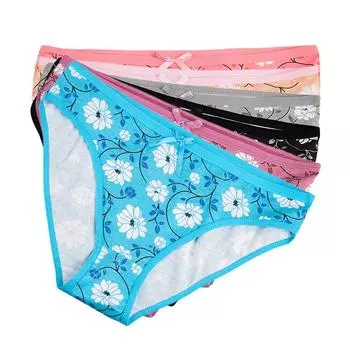 Женские трусики с цветочным принтом, сексуальное женское хлопковое нижнее белье kawaii, нижнее белье с низкой талией, 6 шт./компл. M