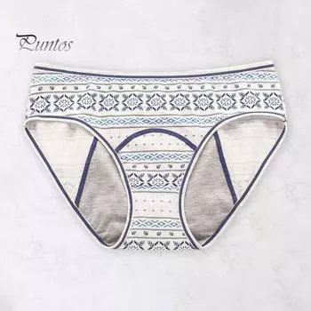 Женские трусики с геометрическим принтом и высокой талией, бесшовные эластичные трусы с высокой впитывающей способностью, предотвращающие протекание, менструальные трусы, повседневная одежда для сна S синий