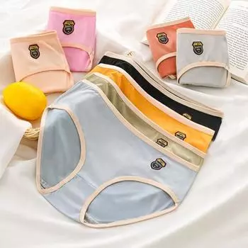 Женские трусики с контрастной цветовой маркировкой, эластичное впитывающее пот нижнее белье со средней талией, сексуальные облегающие трусы больших размеров L серый