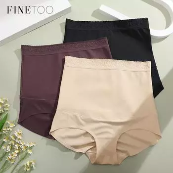 Женские трусики с кружевным поясом FINETOO, трусы с высокой талией и подтяжкой ягодиц, мягкое нижнее белье S чёрный
