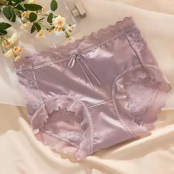 Женские трусики с кружевом и бантом, глянцевые полые сексуальные трусики, жаккардовое нижнее белье M зелёный
