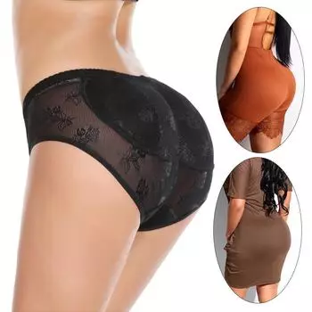 Женские трусики с мягкой подкладкой, бесшовные трусы, корректирующее белье для бедер, подтягивающее ягодицы, нижнее белье, корректирующее белье с эффектом пуш-ап M чёрный