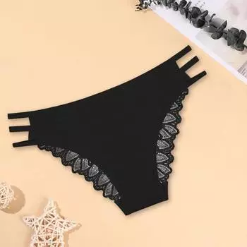 Женские трусики с низкой талией, эластичная кружевная отделка, полые бретели, хорошая воздухопроницаемость, однотонные влагоотводящие трусы для занятий спортом и работы S чёрный