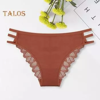 Женские трусики с низкой талией, эластичная кружевная отделка, полые бретели, хорошая воздухопроницаемость, однотонные влагоотводящие трусы для занятий спортом и работы S коричневый