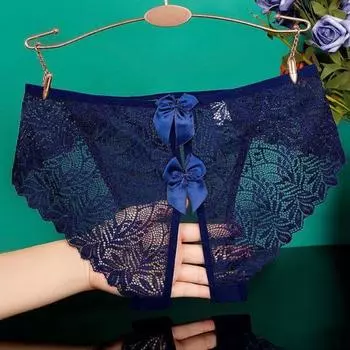 Женские трусики с низкой талией и открытой промежностью с бантом, декор, тонкие прозрачные кружевные бесшовные, эластичные, мягкие, дышащие женские трусы, трусы, женское нижнее белье M
