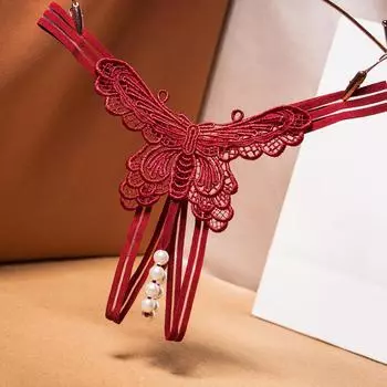 Женские трусики с открытой промежностью, прозрачные стринги, стринги с жемчугом, массажное забавное искушение, Т-образное нижнее белье, кружевные трусики One Size