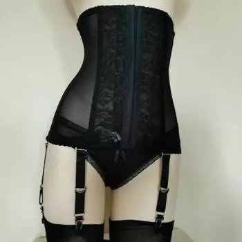 Женские трусики с подвязками и высокой талией, 6 ремней, подтяжки, пояс для подвязок, черный цвет S чёрный