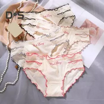 Женские трусики с присборенным краем, с низкой талией, с вырезом, мягкие, тонкие, эластичные, антисептические, быстросохнущие, с приподнятой попоной, с буквенным принтом, милые женские трусы-брифы красный