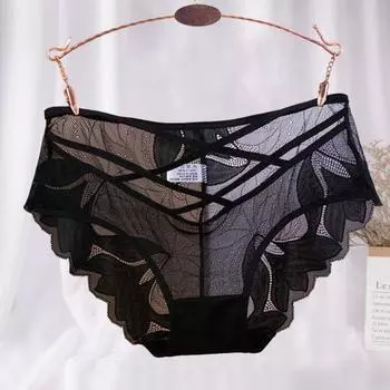 Женские трусики с сексуальной кружевной отделкой, удобные, легко чистящиеся, сетчатые, популярный стиль, бесшовные трусики с низкой талией XL чёрный