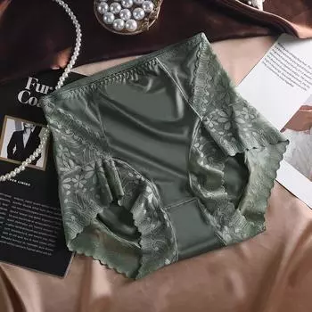 Женские трусики с высокой посадкой из шелковистого атласа, приподнимающие бедра, дышащие хлопковые, с антибактериальной ластовицей, Осень/Зима 2024 XL (60-70 kg)