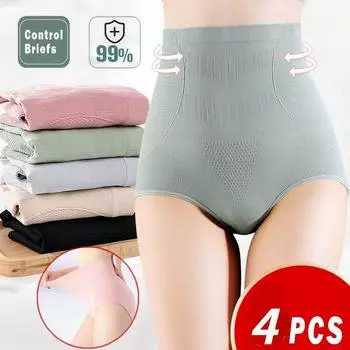 Женские трусики с высокой талией, 4 упаковки, графеновые трусики с высокой талией на животе, женский корсет для моделирования бедер, большой размер, прозрачный M