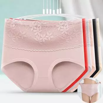 Женские трусики с высокой талией, 5 шт., хлопковые дышащие кружевные женские трусы, женские трусы