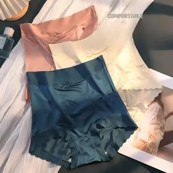 Женские трусики с высокой талией, бесшовное нижнее белье больших размеров с утягивающим животом, приподнятыми бедрами, легкие пластиковые трусики L чёрный
