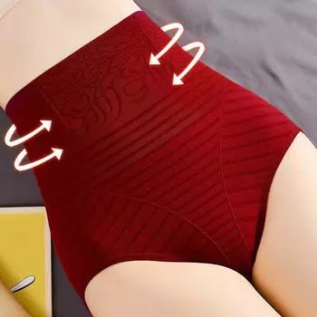 Женские трусики с высокой талией для контроля живота, с подтяжкой ягодиц, отличная эластичность, мягкие антисептические полосатые поддерживающие живот, дышащие женские трусики M красный