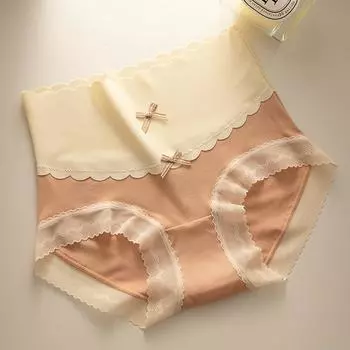 Женские трусики с высокой талией и цветными блоками, брюшная полоска из полимолочной кислоты, шелк тутового шелкопряда, удобное нижнее белье, трусики больших размеров с кружевной кромкой L чёрный