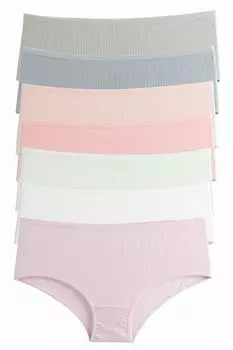 Женские трусики с высокой талией, комплект из 7 бретелей из лайкры и хлопка в рубчик