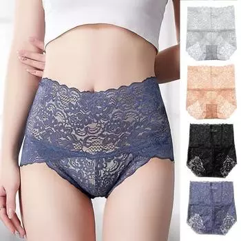 Женские трусики с высокой талией, кружевные тонкие прозрачные эластичные мягкие женские трусы с цветочной вышивкой, нижнее белье M
