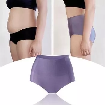 Женские трусики с высокой талией, однотонные, бесшовные, мягкие, антисептические, эластичные, тонкие, дышащие, с контролем живота, женские трусы, нижнее белье L небесно-голубой