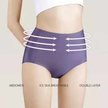 Женские трусики с высокой талией, однотонные, бесшовные, мягкие, антисептические, эластичные, тонкие, дышащие, с контролем живота, женские трусы, нижнее белье L небесно-голубой