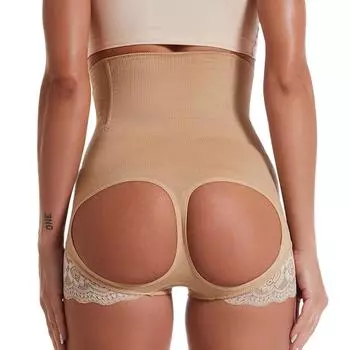 Женские трусики с высокой талией, сексуальные трусики с голой попкой и животом M/L бежевый