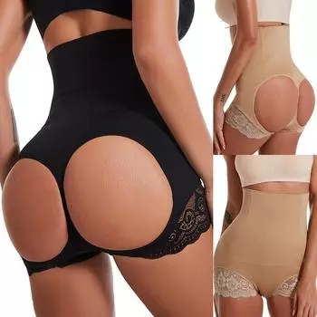 Женские трусики с высокой талией, сексуальные трусики с голой попкой и животом M/L бежевый