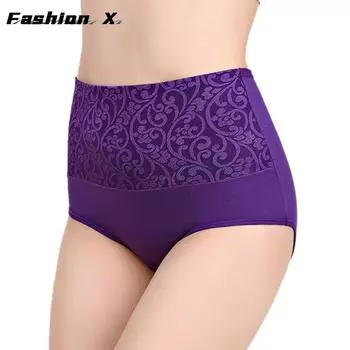 Женские трусики с высокой талией, утягивающие живот, хлопковые трусики большого размера S-5XL L фиолетовый
