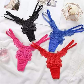 Женские трусики, сексуальное нижнее белье, женское эротическое белье, кружевные стринги и стринги, трусы с цветочной вышивкой, прозрачные трусики one size