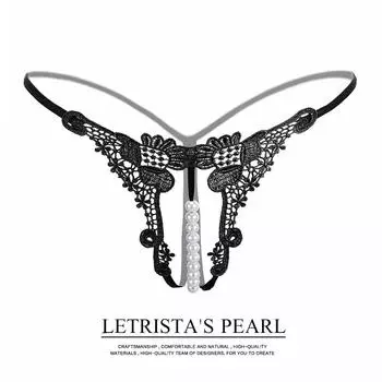 Женские трусики сексуальное нижнее белье стринги Тонкая веревка Полые Открыть файл Бисерный жемчуг Без следов Дышащее нижнее белье one size