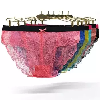 Женские трусики, сексуальные кружевные хлопковые трусы, однотонные трусики с низкой посадкой, нижнее белье больших размеров, 6 шт./компл. M