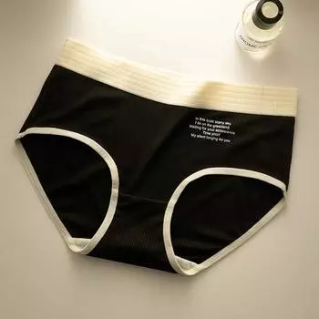 Женские трусики со средней талией, простое нижнее белье, удобные антибактериальные трусики с контрастными цветами в промежности, треугольные трусики M чёрный