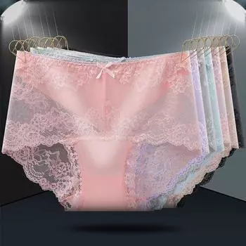 Женские трусики средней талии с кружевом и вырезом, с хорошей воздухопроницаемостью, приподнятые трусы, однотонные, влагоотводящие трусы для занятий спортом и работы XL