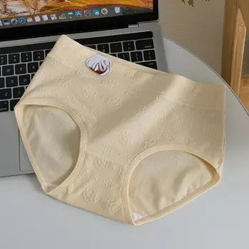 Женские трусики средней талии жаккард 5A антибактериальный промежность удобные подростковые треугольники M белый