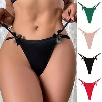Женские трусики-стринги с бантом и металлической цепочкой, большие размеры, США, Европа XS чёрный