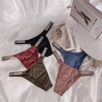 Женские трусики-стринги с буквами для фитнеса со стразами, сексуальные женские трусики-стринги с Т-образной спинкой L чёрный