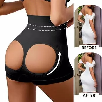 Женские трусики-стринги с вырезами и высокой талией, утягивающее корректирующее белье, шорты, шорты для мальчиков, нижнее белье с контролем живота, трусы для коррекции фигуры M чёрный