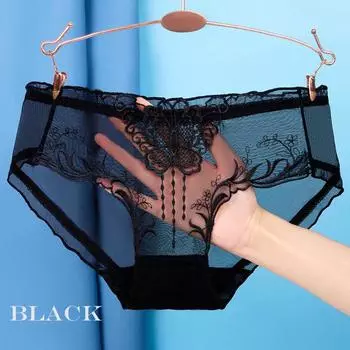 Женские трусики, тонкое прозрачное нижнее белье для женщин, кружевные трусы-бабочки, женское нижнее белье, трусы M чёрный