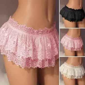 Женские трусики-юбки с кружевными треугольными чашечками, с низкой талией, с цветочной вышивкой и оборками, сексуальная одежда для спальни и брачной ночи M