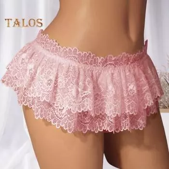 Женские трусики-юбки с кружевными треугольными чашечками, с низкой талией, с цветочной вышивкой и оборками, сексуальная одежда для спальни и брачной ночи M
