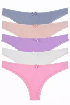 Женские трусики в бразильском стиле, 5 шт., лайкра, хлопковая бретелька, кружево