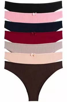 Женские трусики в бразильском стиле, комплект из 7 шт., хлопковая майка в рубчик из лайкры